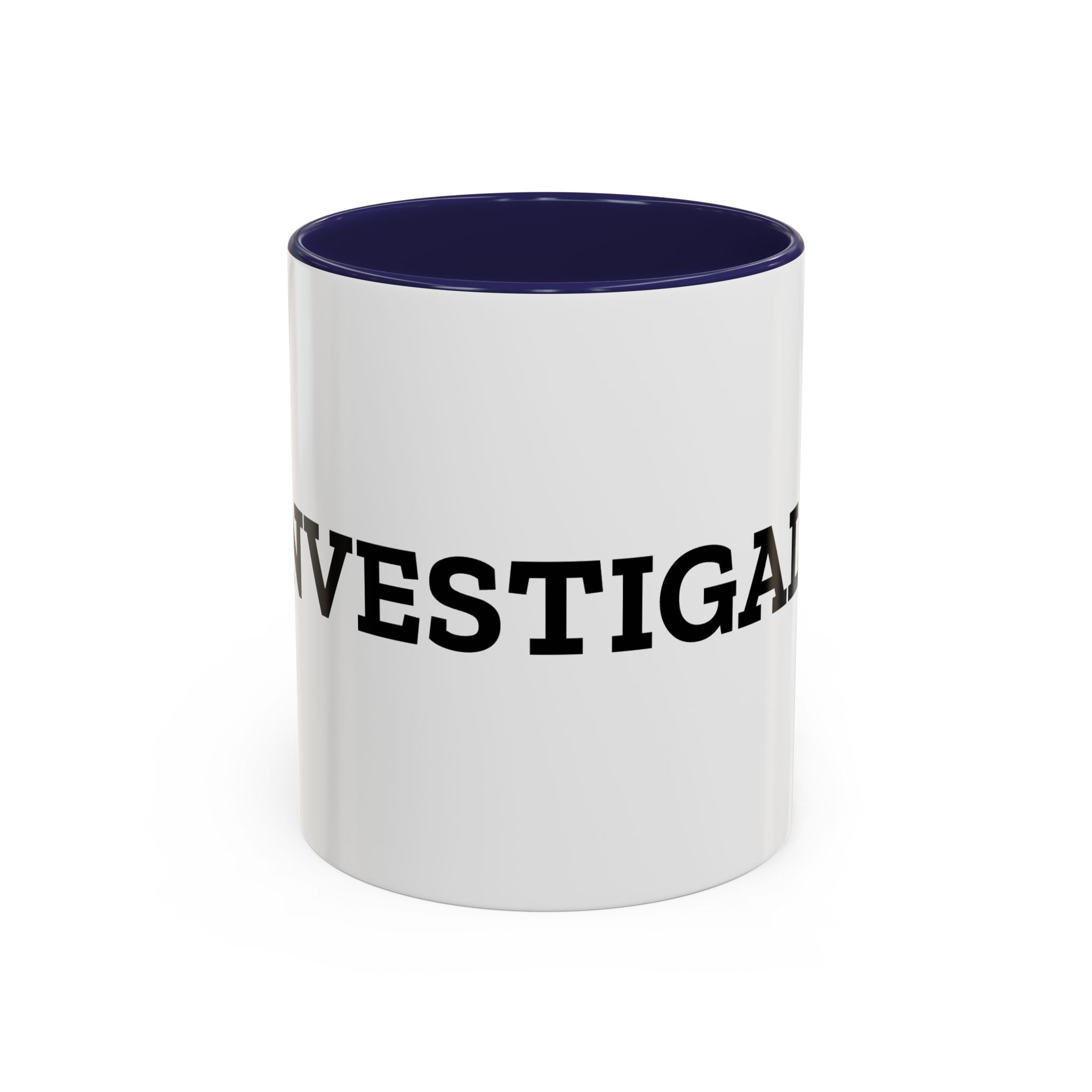 Investigals Accent Coffee Mug — Bold Typewriter Text Gift for Detectives & True Crime Fans (11/15oz)