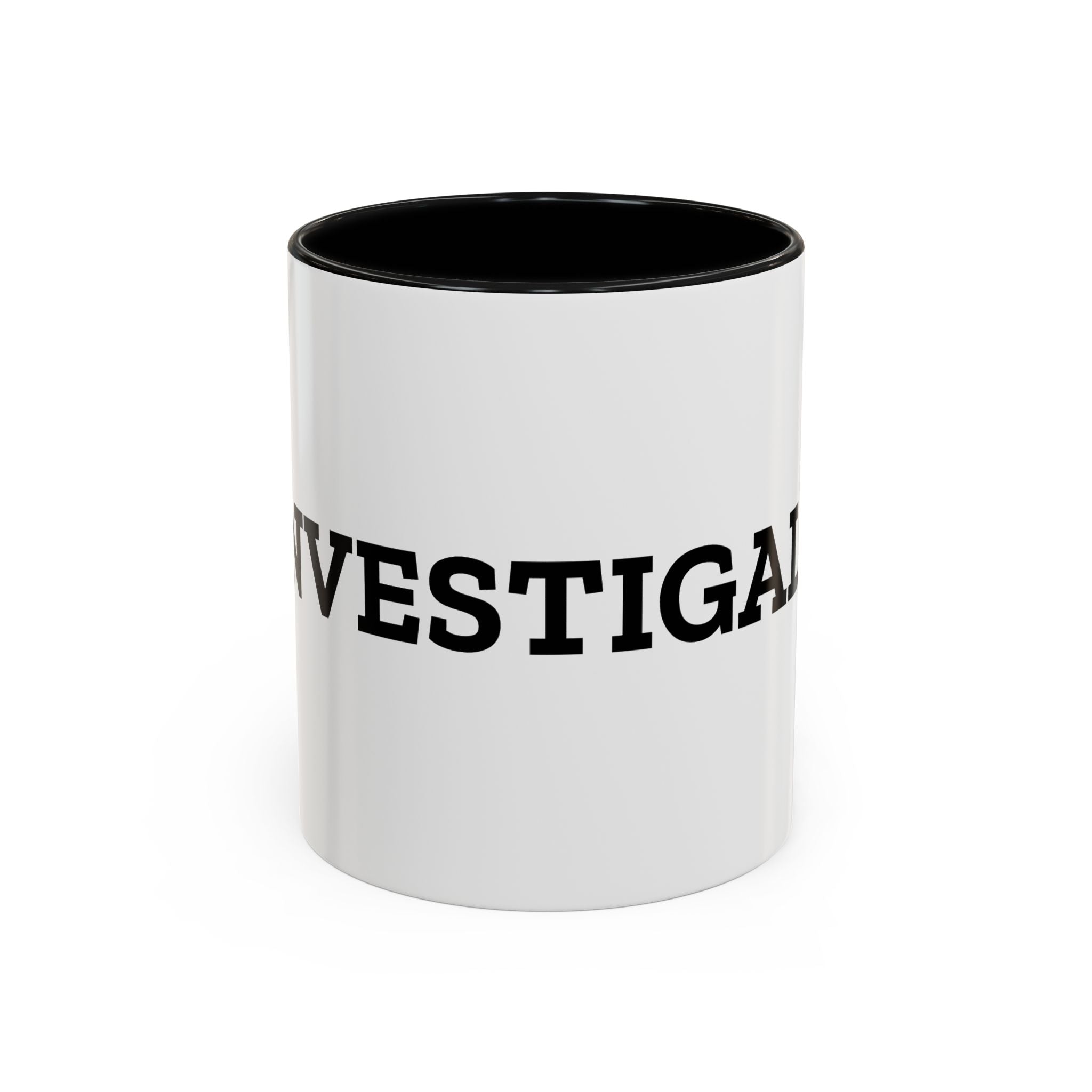 Investigals Accent Coffee Mug — Bold Typewriter Text Gift for Detectives & True Crime Fans (11/15oz)
