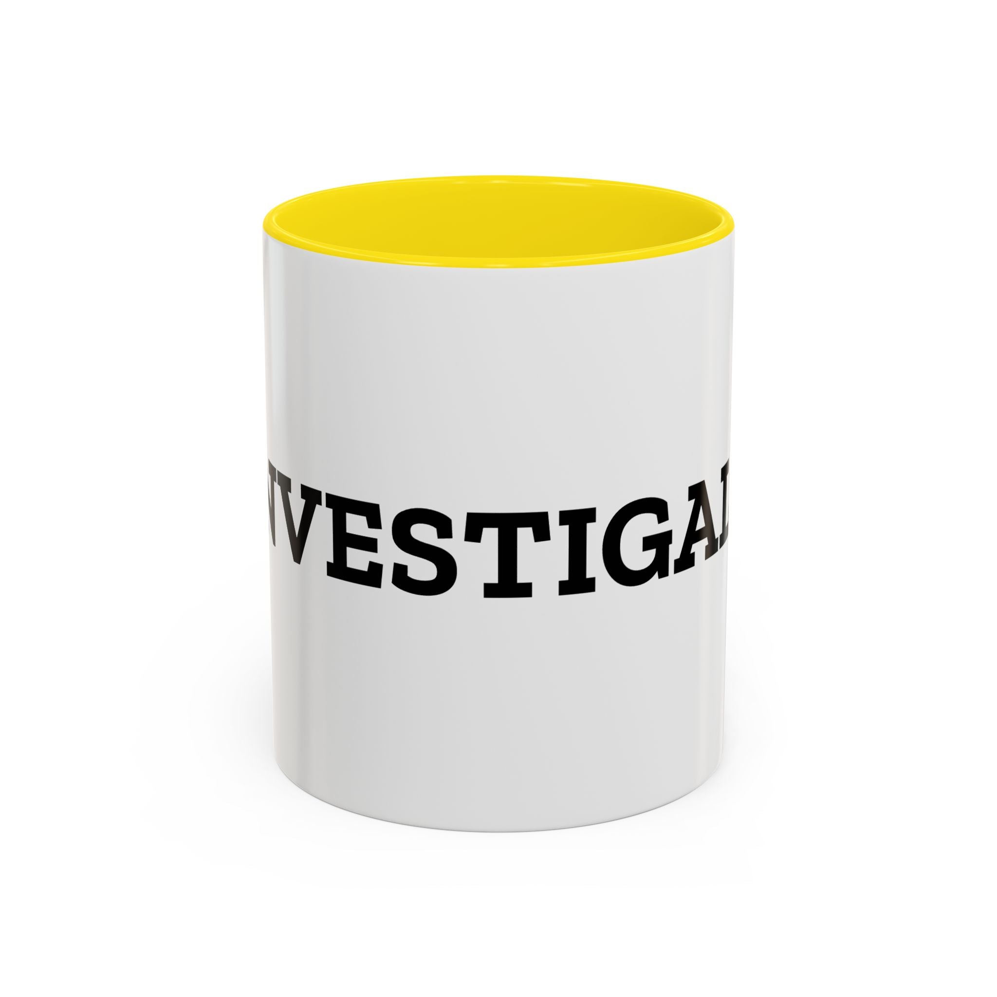 Investigals Accent Coffee Mug — Bold Typewriter Text Gift for Detectives & True Crime Fans (11/15oz)